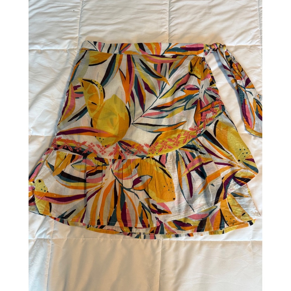 C&C California Wrap Skirt Womens Medium Multicolor Excellent Tropical Ruffle